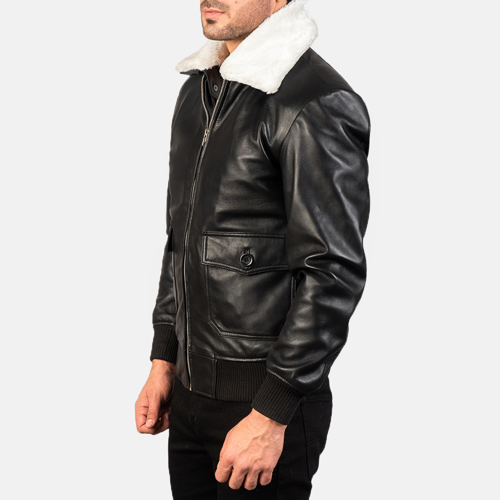 Black & White Leather Bomber Jacket - view 2