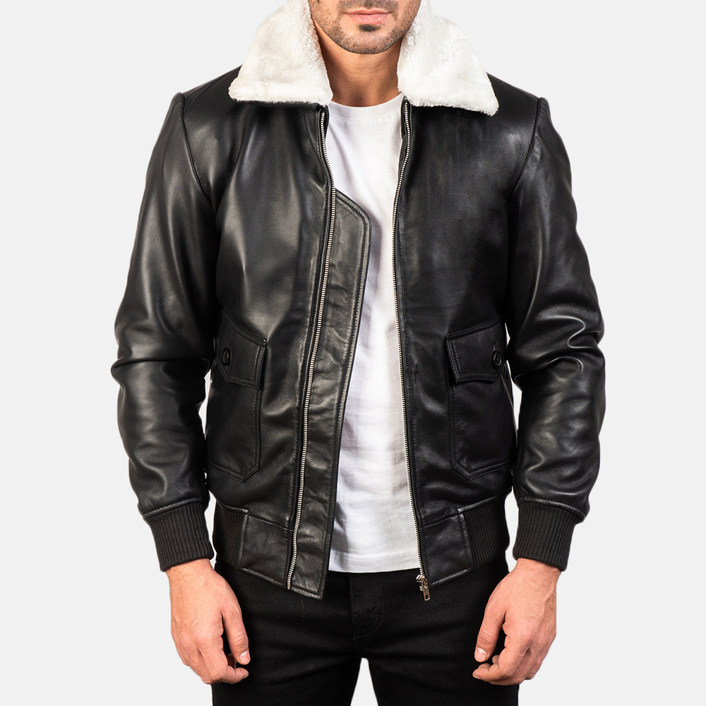 Black & White Leather Bomber Jacket - view 3