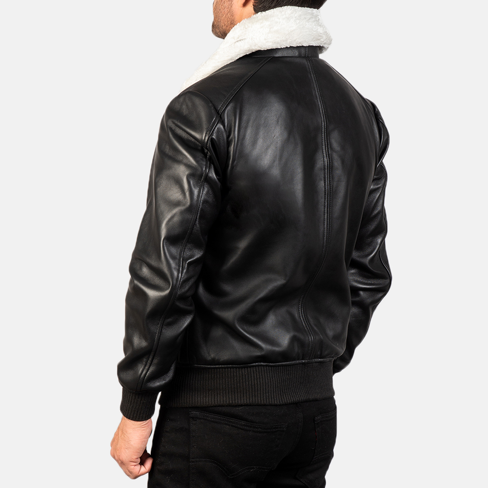 Black & White Leather Bomber Jacket - view 4
