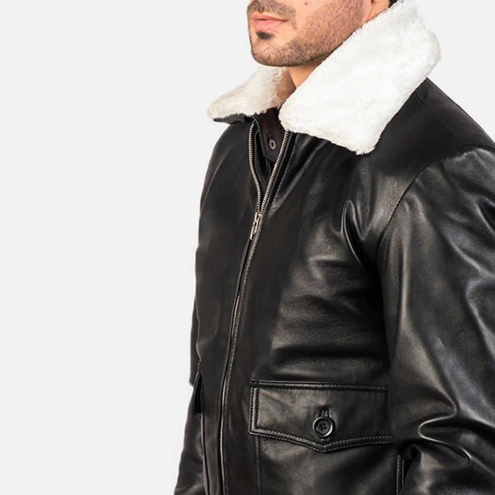 Black & White Leather Bomber Jacket - view 5
