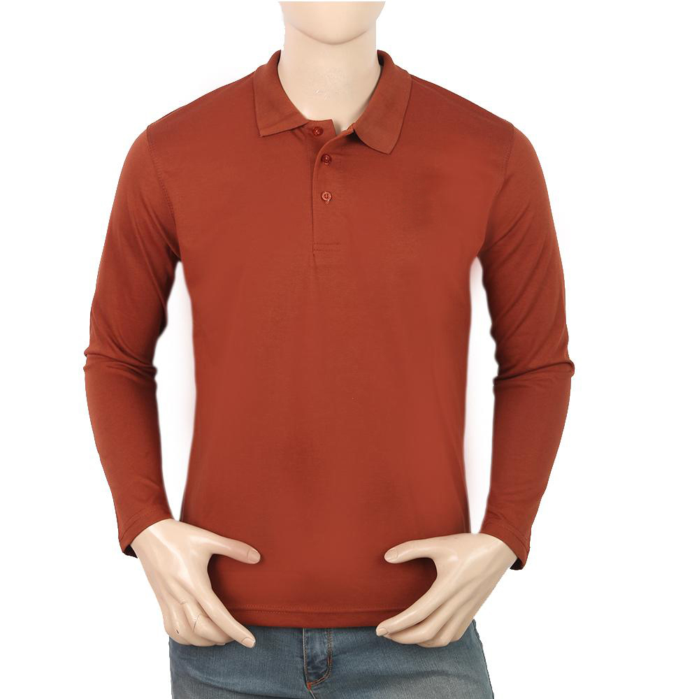 Men's Full Sleeves Plain Polo T-Shirt - Rust  - view 3