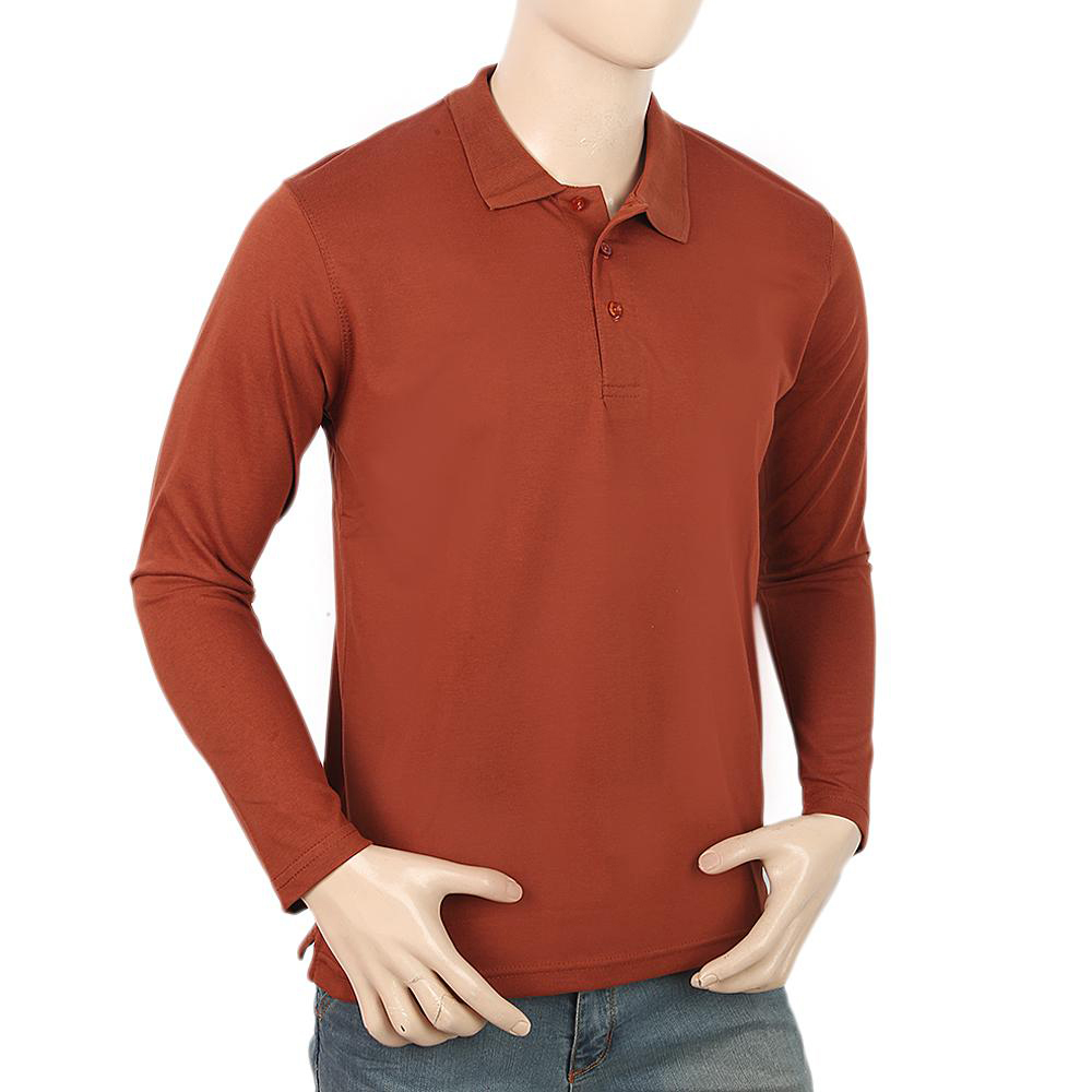 Men's Full Sleeves Plain Polo T-Shirt - Rust  - view 4