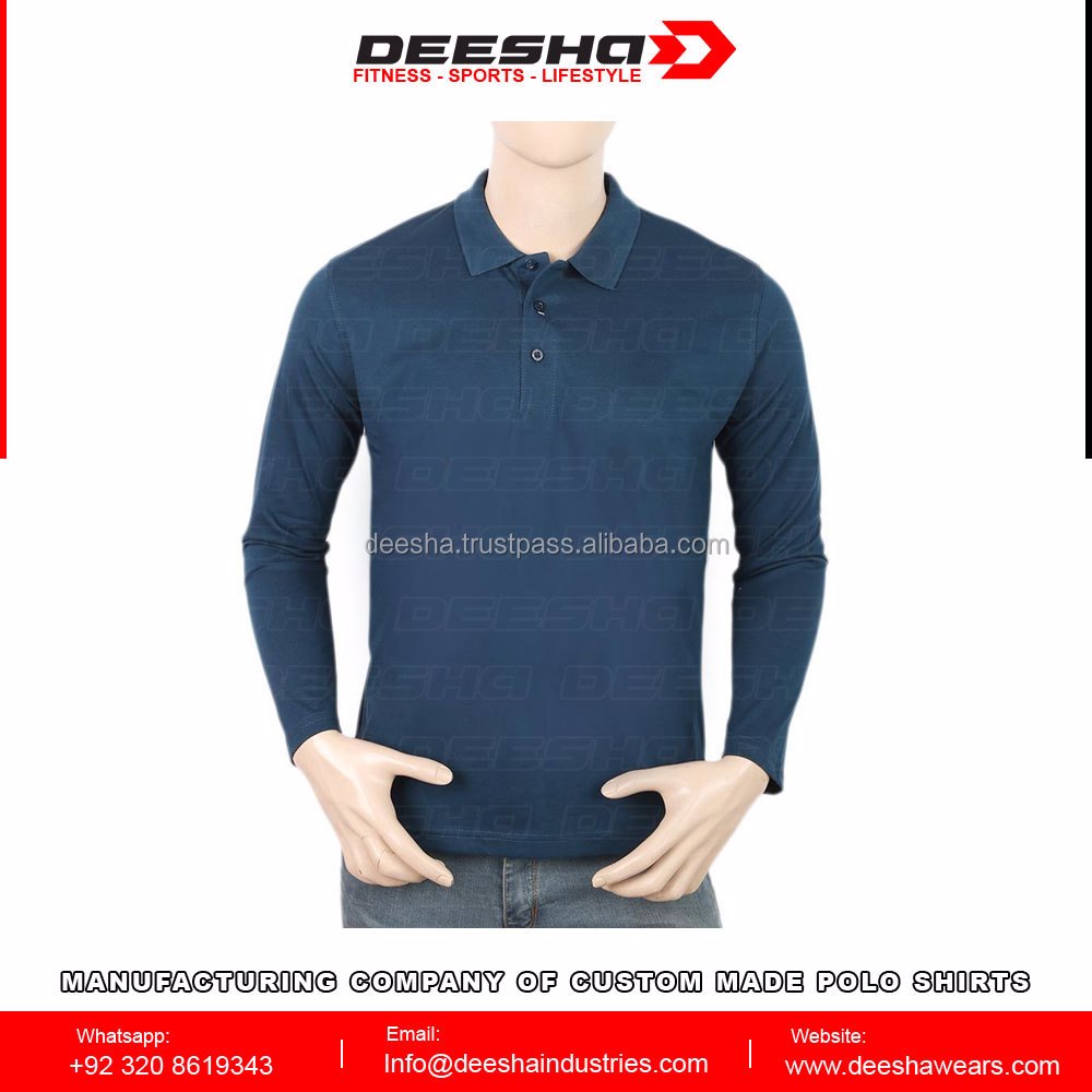  Men's Full Sleeves Plain Polo T-Shirt - Steel Blue