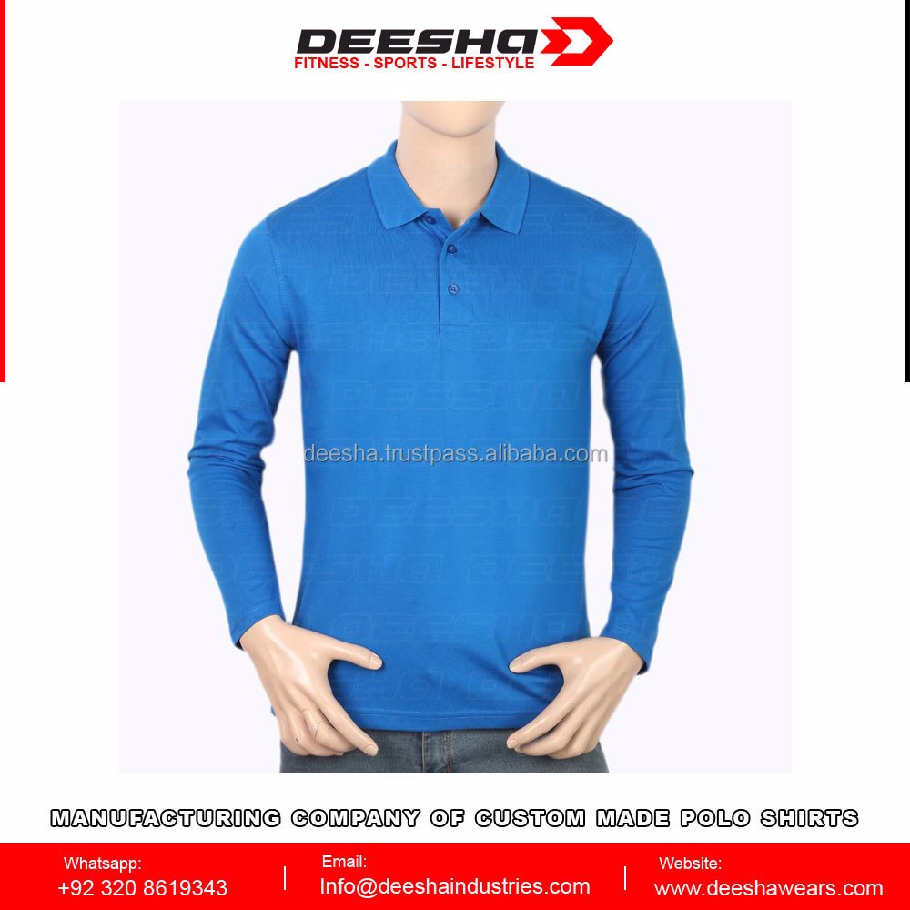 Men's Full Sleeves Plain Polo T-Shirt - Royal Blue
