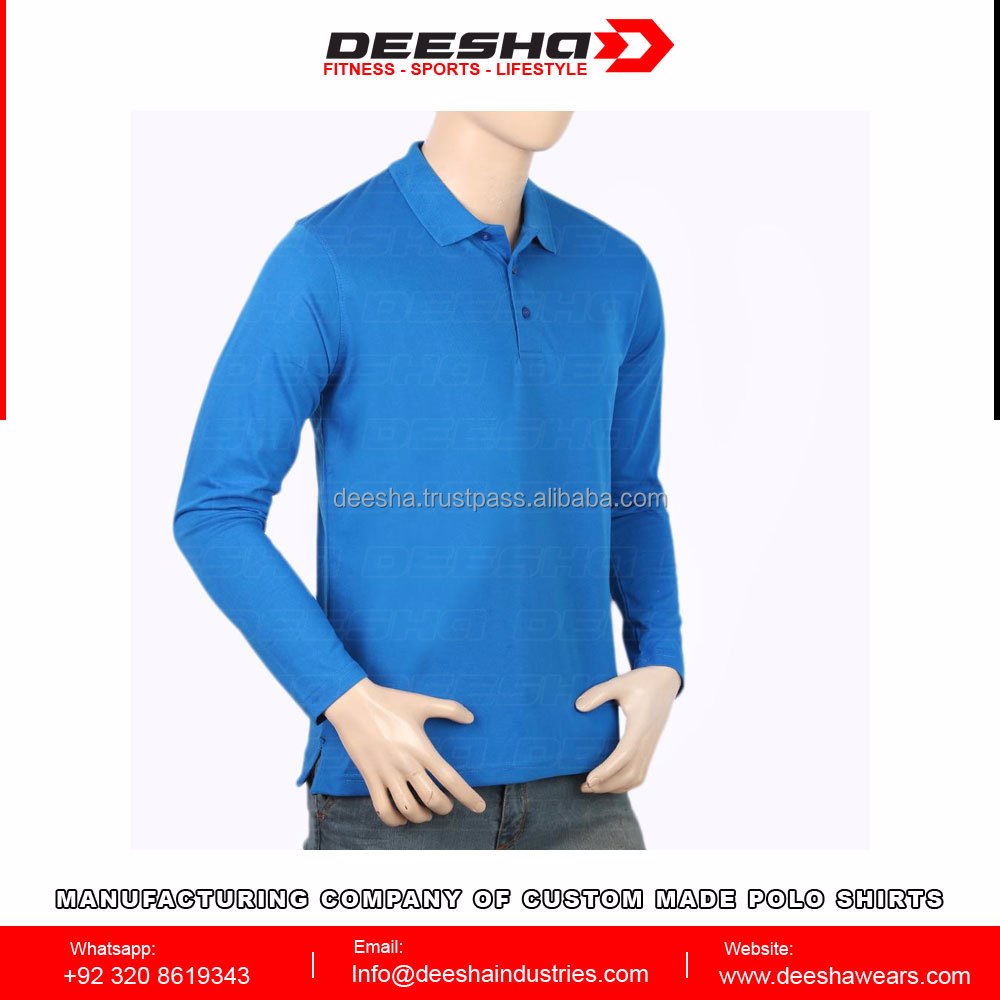 Men's Full Sleeves Plain Polo T-Shirt - Royal Blue - view 2