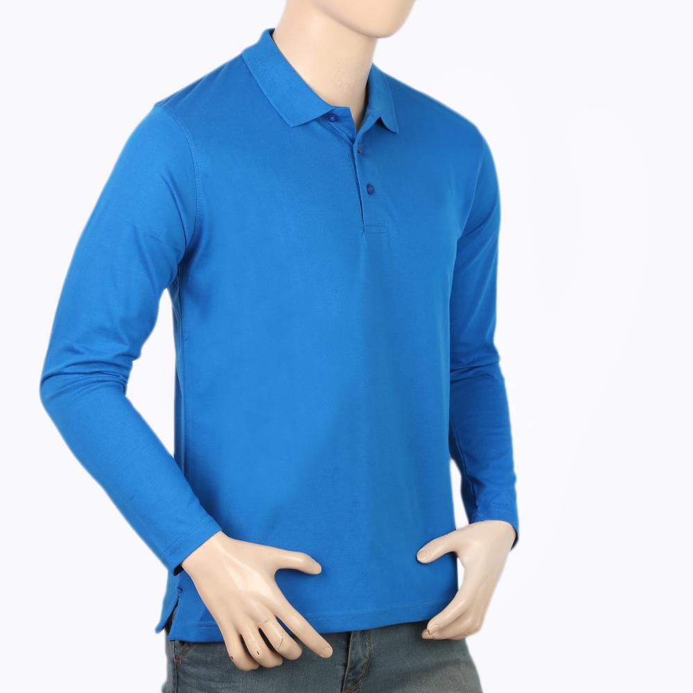 Men's Full Sleeves Plain Polo T-Shirt - Royal Blue - view 5