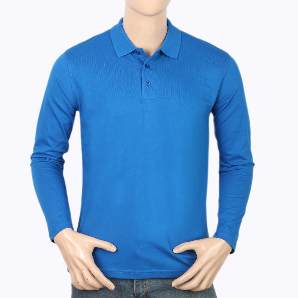 Men's Full Sleeves Plain Polo T-Shirt - Royal Blue - view 7