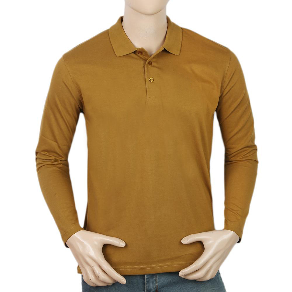  Men's Full Sleeves Plain Polo T-Shirt - Camel  - view 3