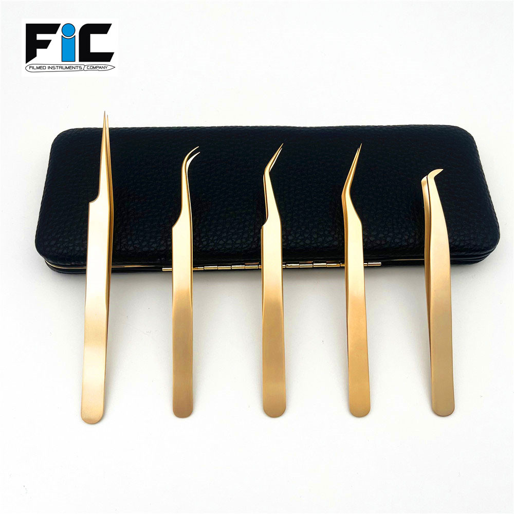 High Quality Custom Logo Stainless Steel Gold Eyelash Extension Applicator Tweezers Set Custom Logo - view 3