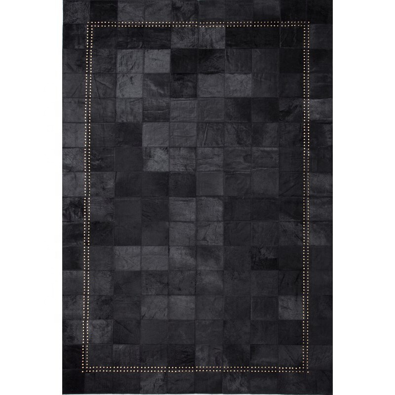 Riveted Cowhide Black Rug New Design Modern Qualitative Rug Unique Only Made in Pakistan work of art - view 3