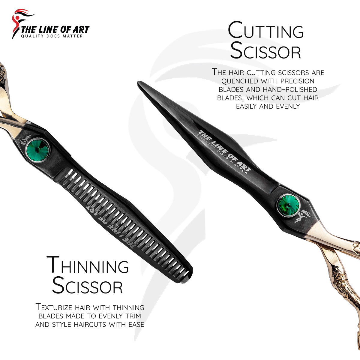 Premium Titanium Black With Gold And Dragon Handle Cutting Hair Dresser / Barber Scissors Kit (2PC) - view 4