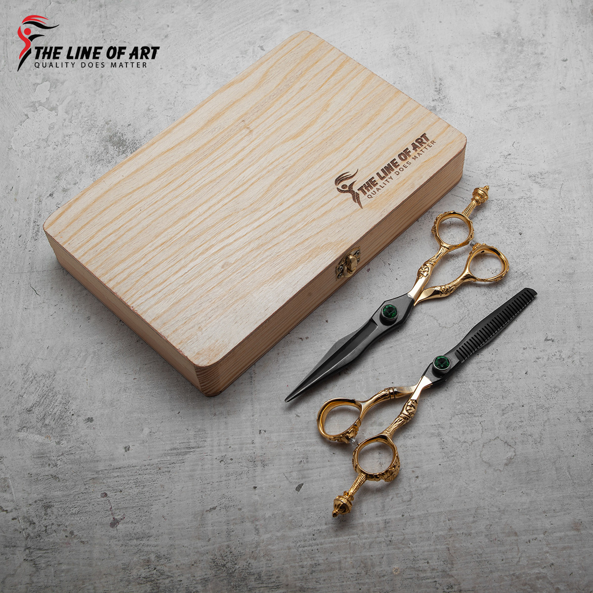 Premium Titanium Black With Gold And Dragon Handle Cutting Hair Dresser / Barber Scissors Kit (2PC) - view 7