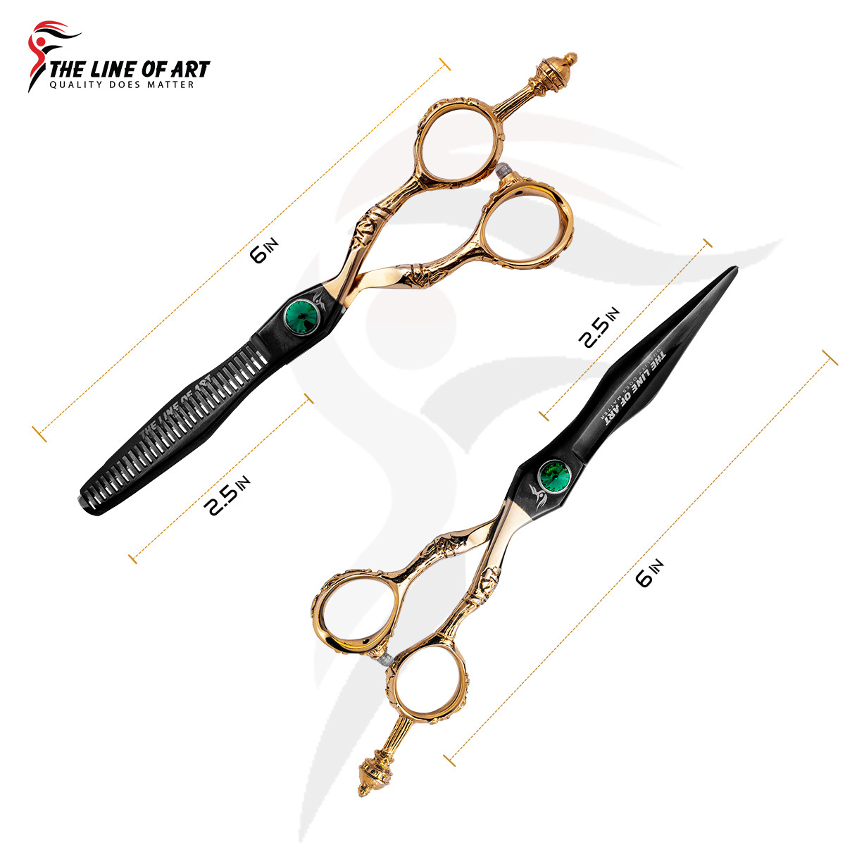 Premium Titanium Black With Gold And Dragon Handle Cutting Hair Dresser / Barber Scissors Kit (2PC) - view 8
