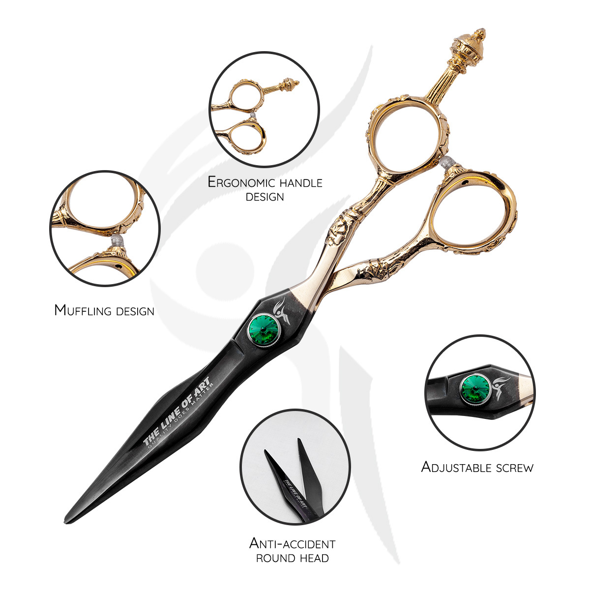 Premium Titanium Black With Gold And Dragon Handle Cutting Hair Dresser / Barber Scissors Kit (2PC) - view 9