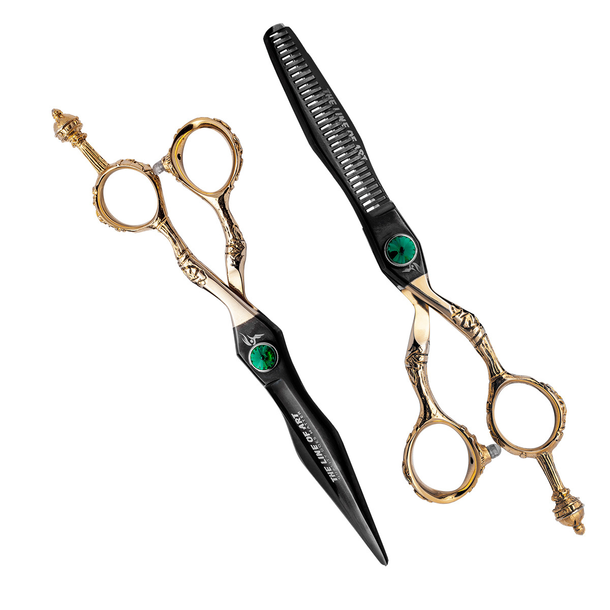 Premium Titanium Black With Gold And Dragon Handle Cutting Hair Dresser / Barber Scissors Kit (2PC) - view 14