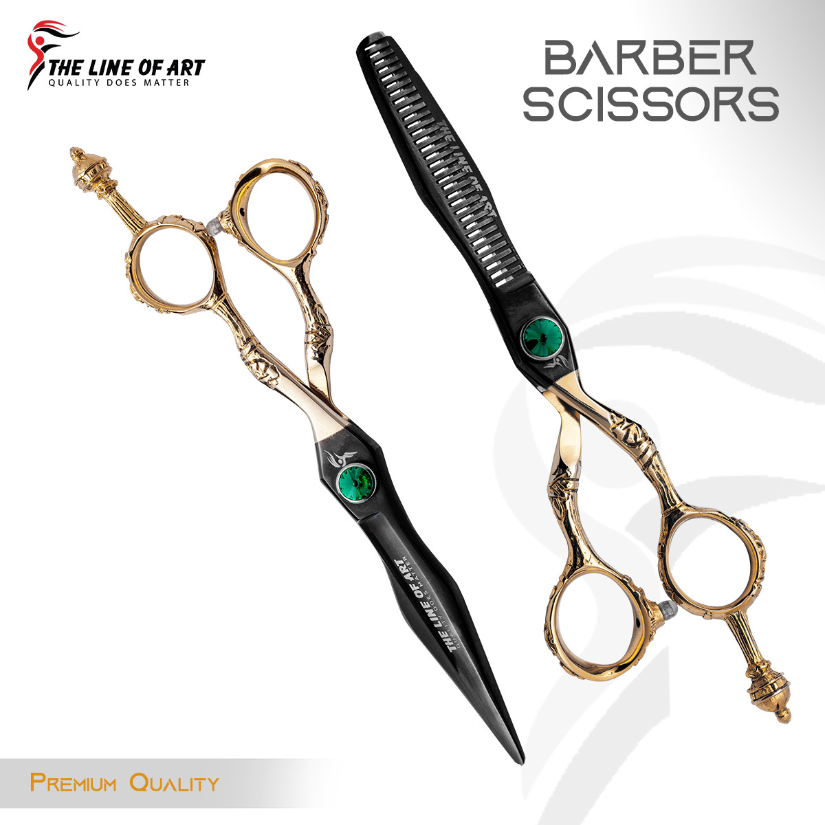 Premium Titanium Black With Gold And Dragon Handle Cutting Hair Dresser / Barber Scissors Kit (2PC) - view 17