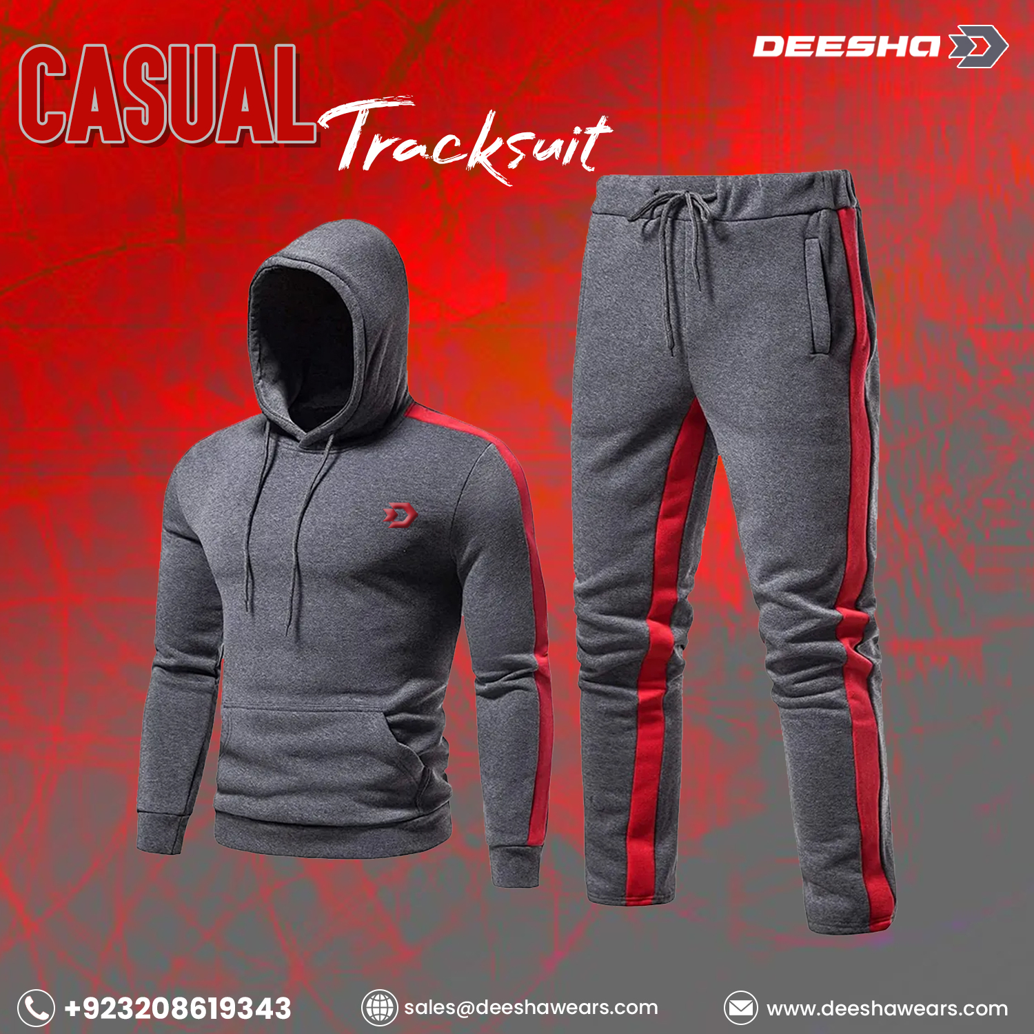 Mens Barcelona Hoodie Jacket + Pants Training Suit Red  - view 3