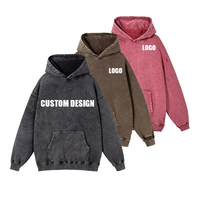 Customized Fleece Fabric Pullover Digital Printing or Embroidery Logo Acid Washed Hoodies For Men - view 7