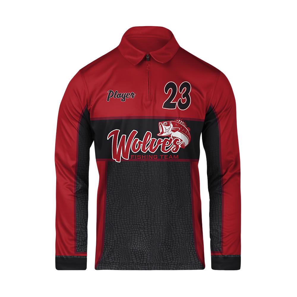 Custom Men Long Sleeve Polo Zip Fishing Jersey Wolves - view 3