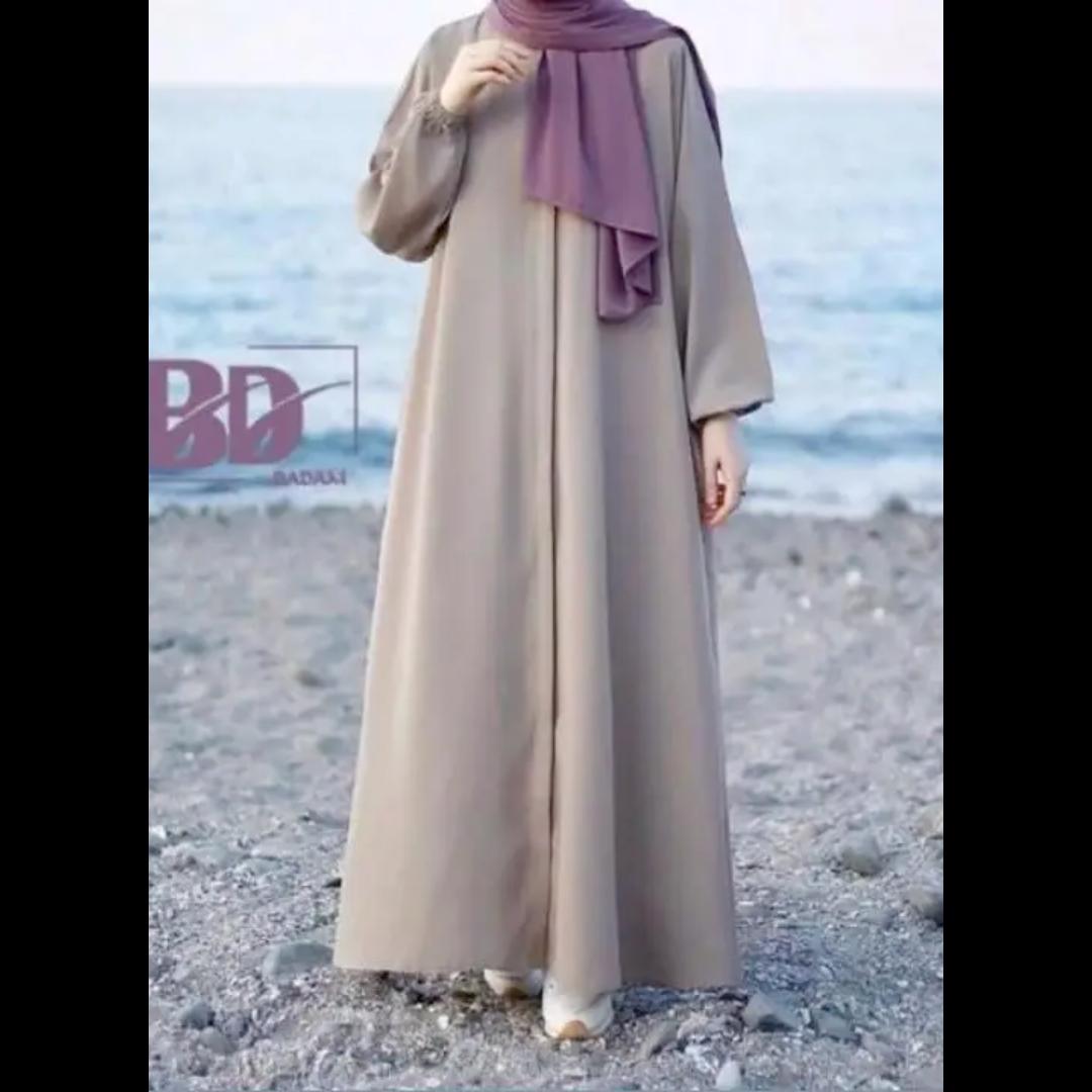 Arabic Long Sleeve Ladies Islamic Clothing Women Modest Solid Color Muslim 1 Piece Abaya For Women's
