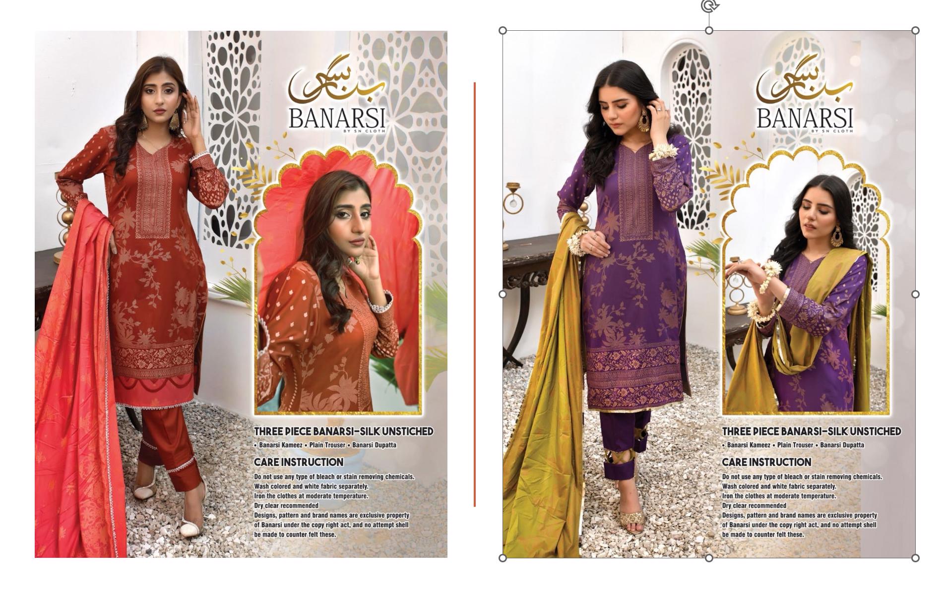  Banarsi Shirt, Plain Trouser, Banarsi Dupatta Women Collection Ethnic Clothing - view 6