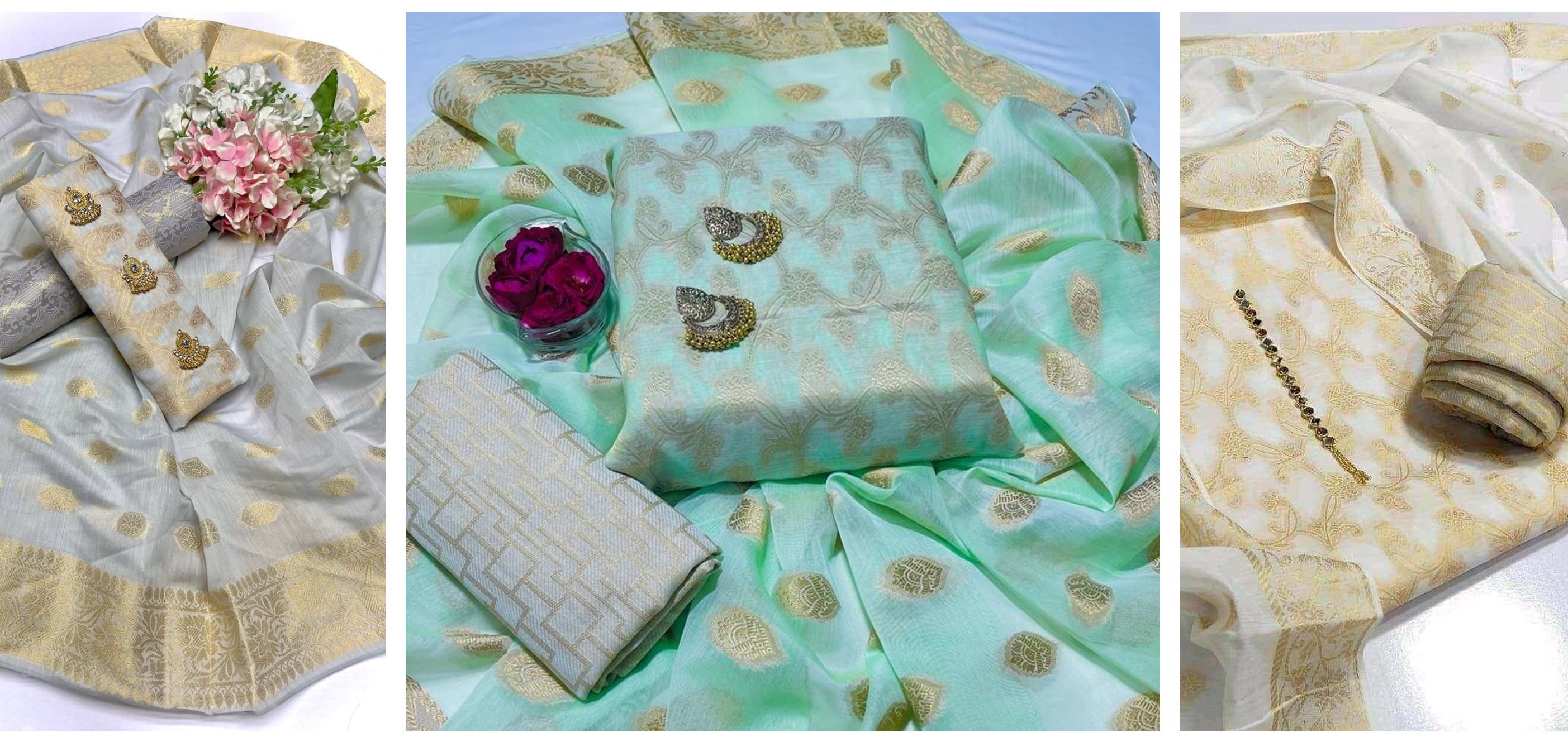 Collection Unstiched Suits Dupatta Self Broshia - view 6