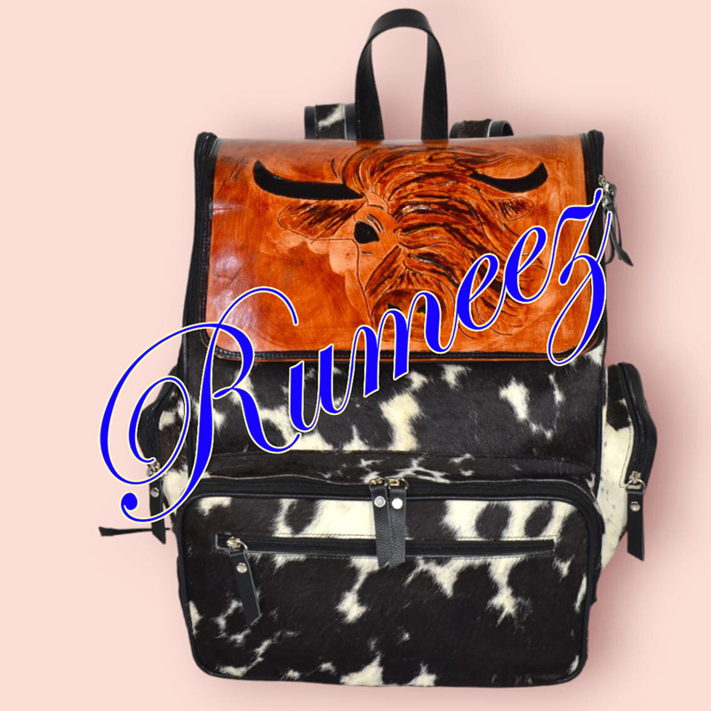 Handmade Bagpack Tooled Cow Skull Pbr