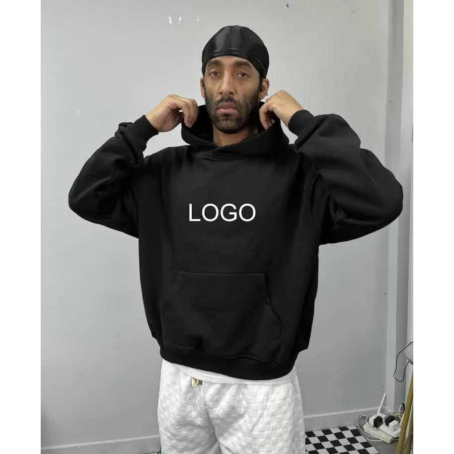 Custom high quality puff printing logo cotton heavy plain blank oversized hoodie sweatshirts 