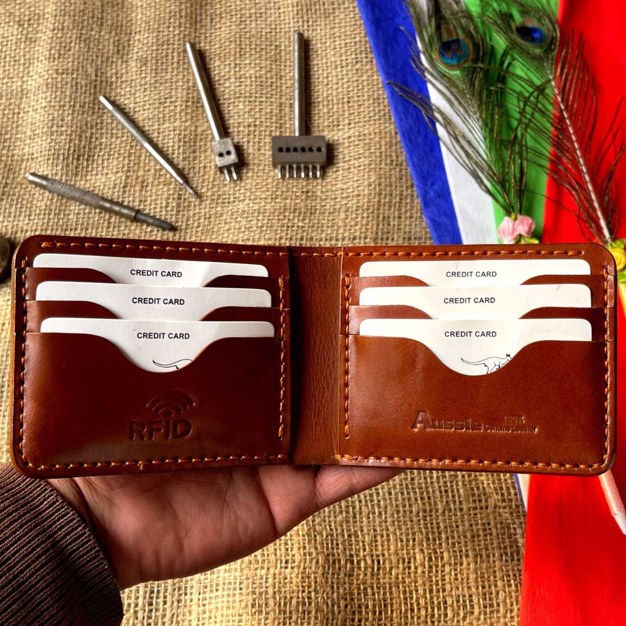 Handmade Luxury Genuine Leather Bifold Wallet Brown With Corner - view 6