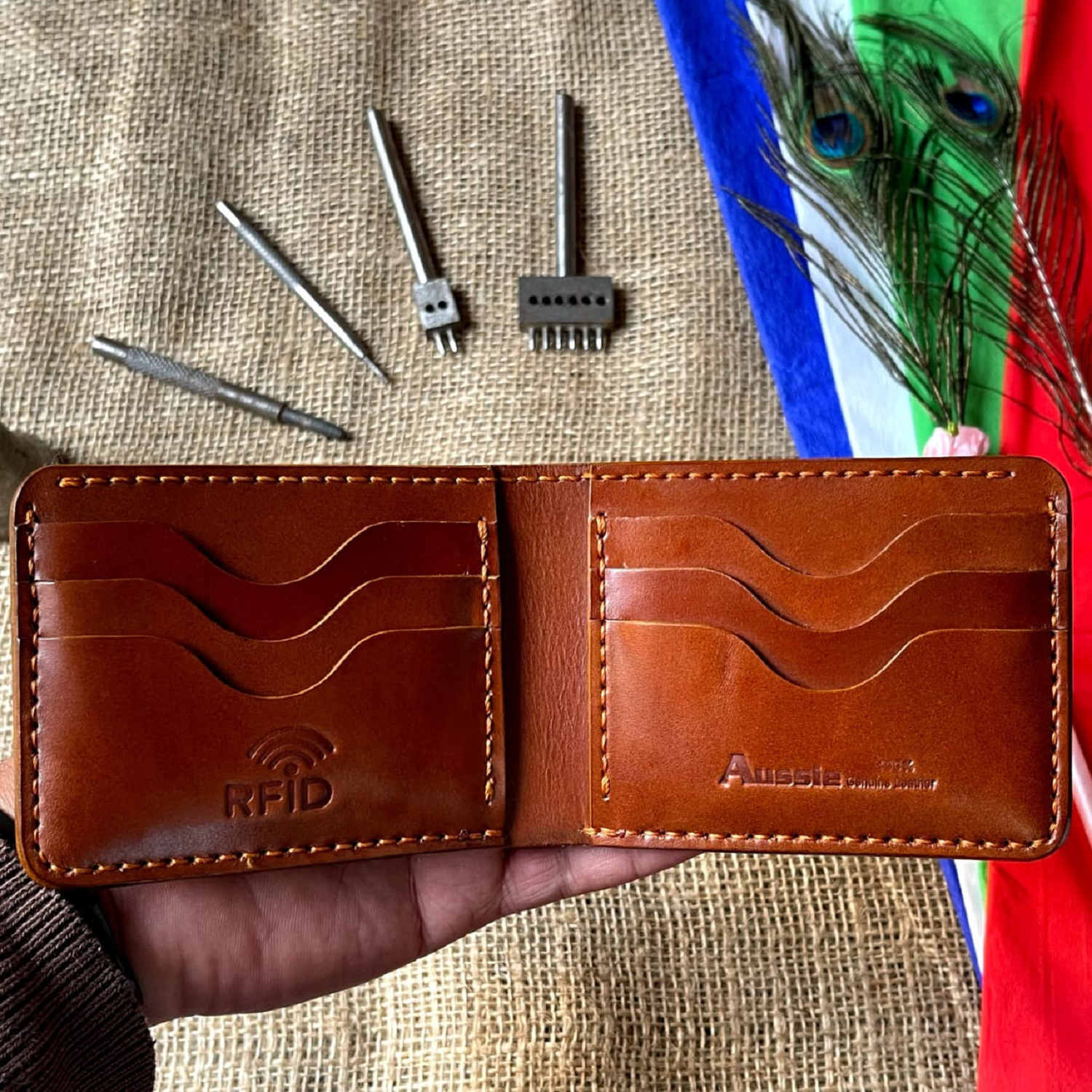 Handmade Luxury Genuine Leather Bifold Wallet Brown With Corner - view 7