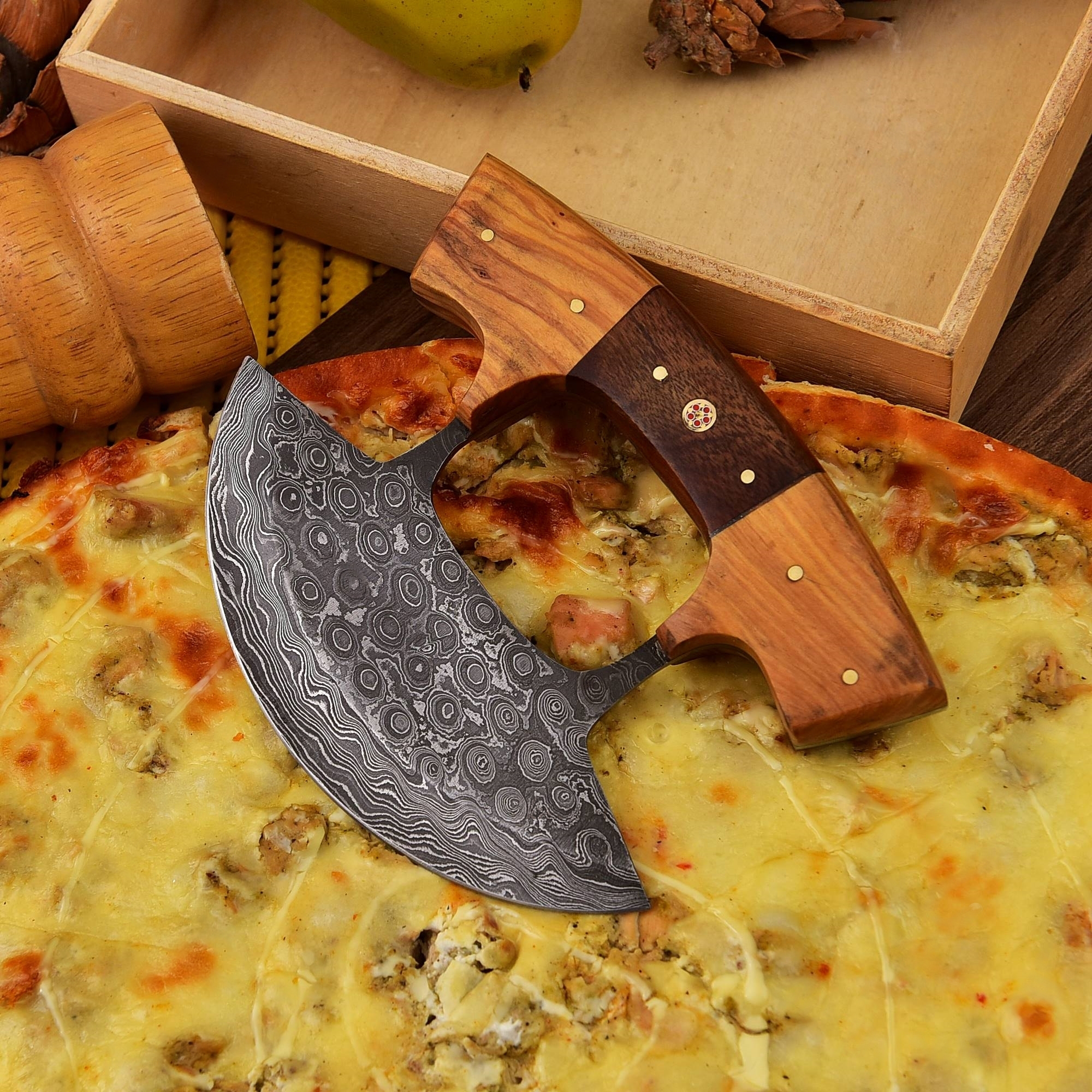 Handmade Damascus Steel Pizza Cutter ULU chef