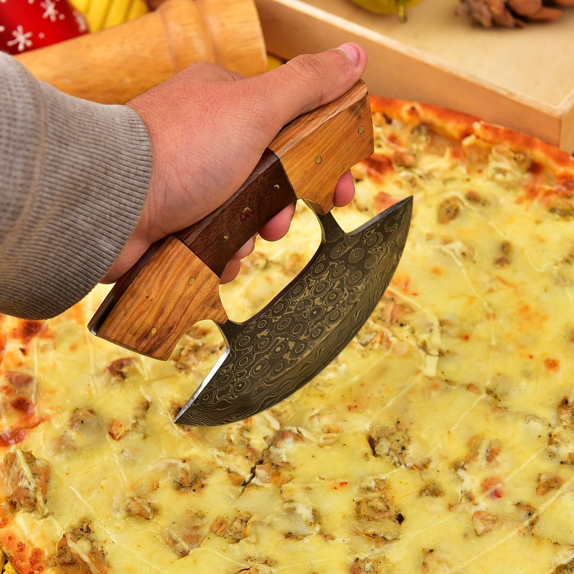 Handmade Damascus Steel Pizza Cutter ULU chef - view 2