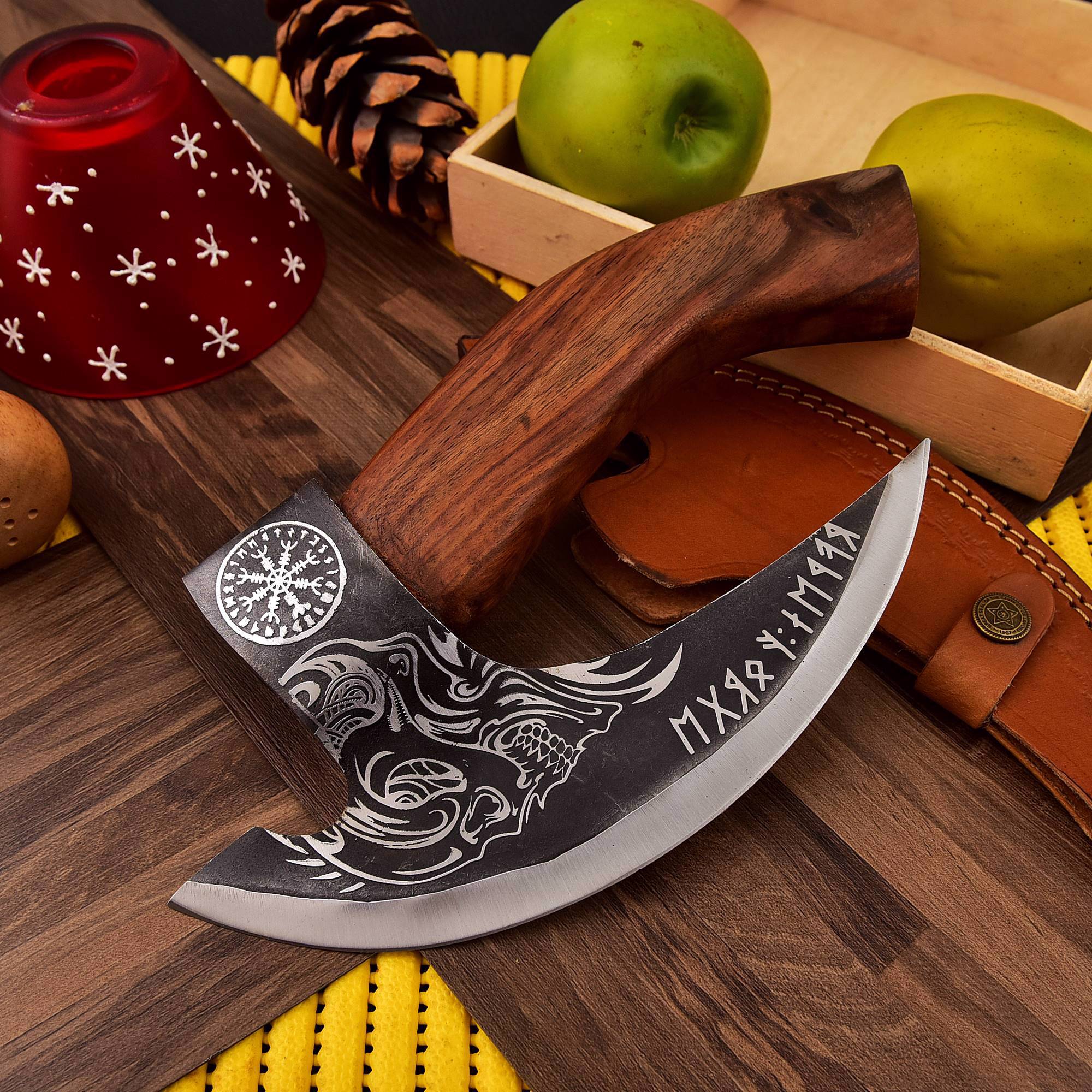 Handmade Damascus Steel Pizza Cutter Axe Style