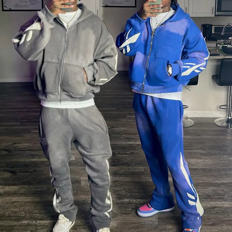  Hot Selling Men Cropped Hoodie New streetwear Raw Bottom Puff Printed Hoodie With No String - view 2