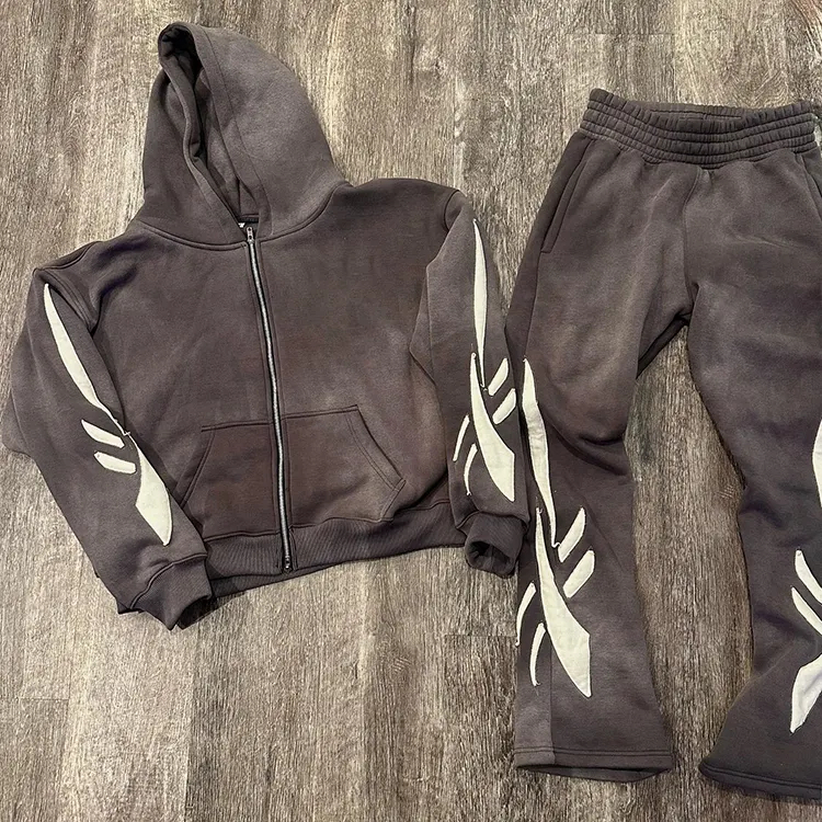  Hot Selling Men Cropped Hoodie New streetwear Raw Bottom Puff Printed Hoodie With No String - view 3