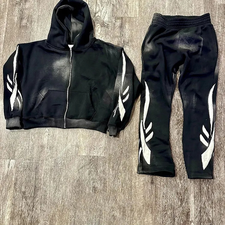  Hot Selling Men Cropped Hoodie New streetwear Raw Bottom Puff Printed Hoodie With No String - view 4