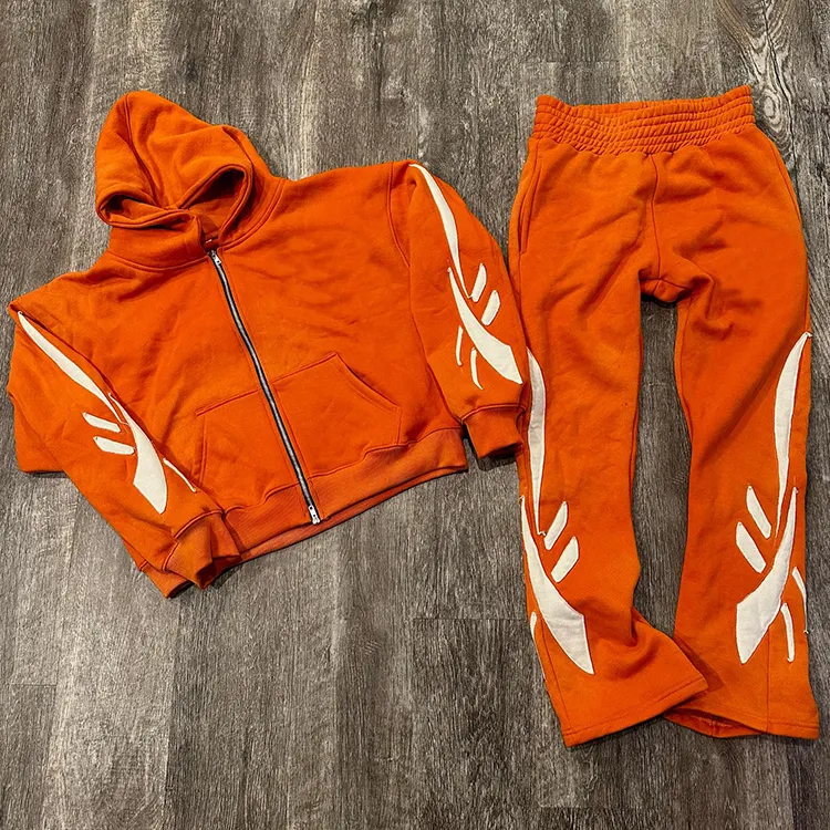  Hot Selling Men Cropped Hoodie New streetwear Raw Bottom Puff Printed Hoodie With No String - view 6