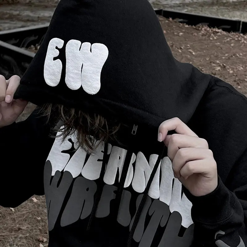 Custom streetwear hip hop 100% cotton heavy weight puff print hoodie pullover hoodie  - view 2