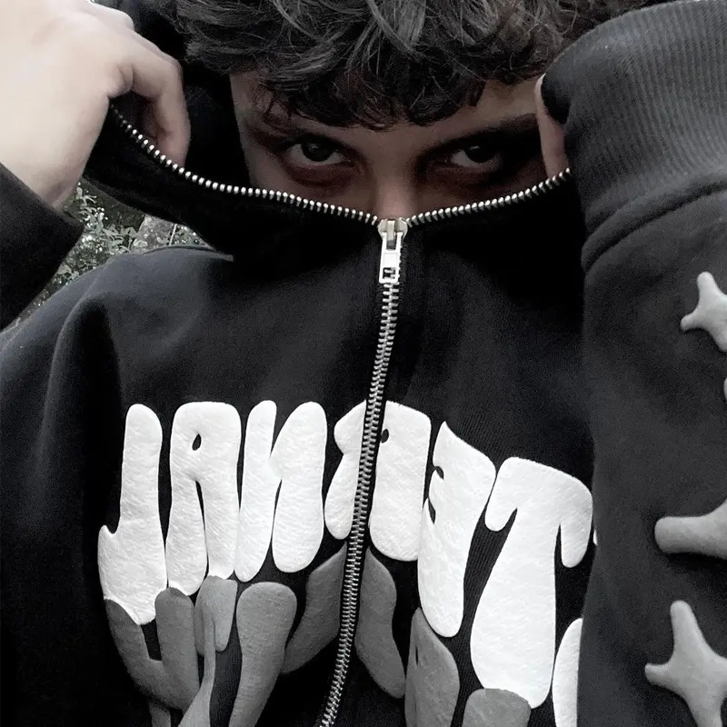 Custom streetwear hip hop 100% cotton heavy weight puff print hoodie pullover hoodie  - view 3