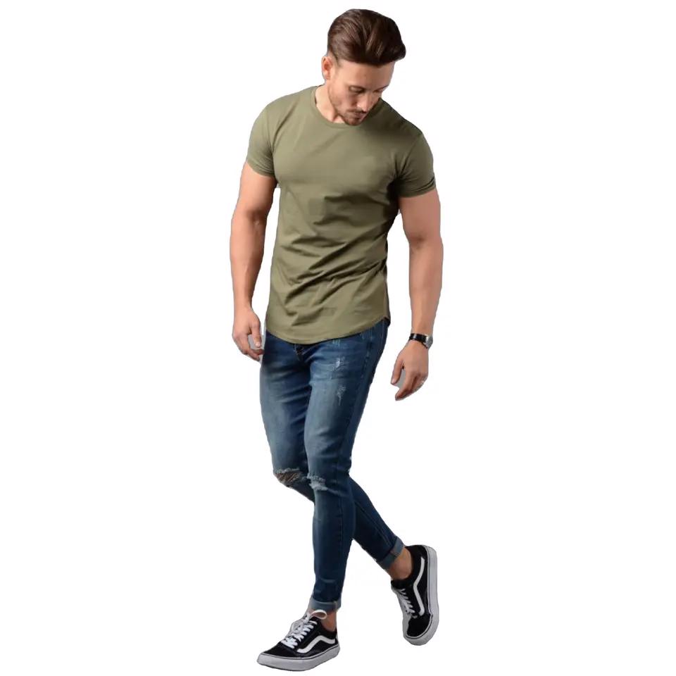 New Slim Fit Longline T Shirt Longer Drop Curved Hem Muscle Slim Fitted Gym t shirt