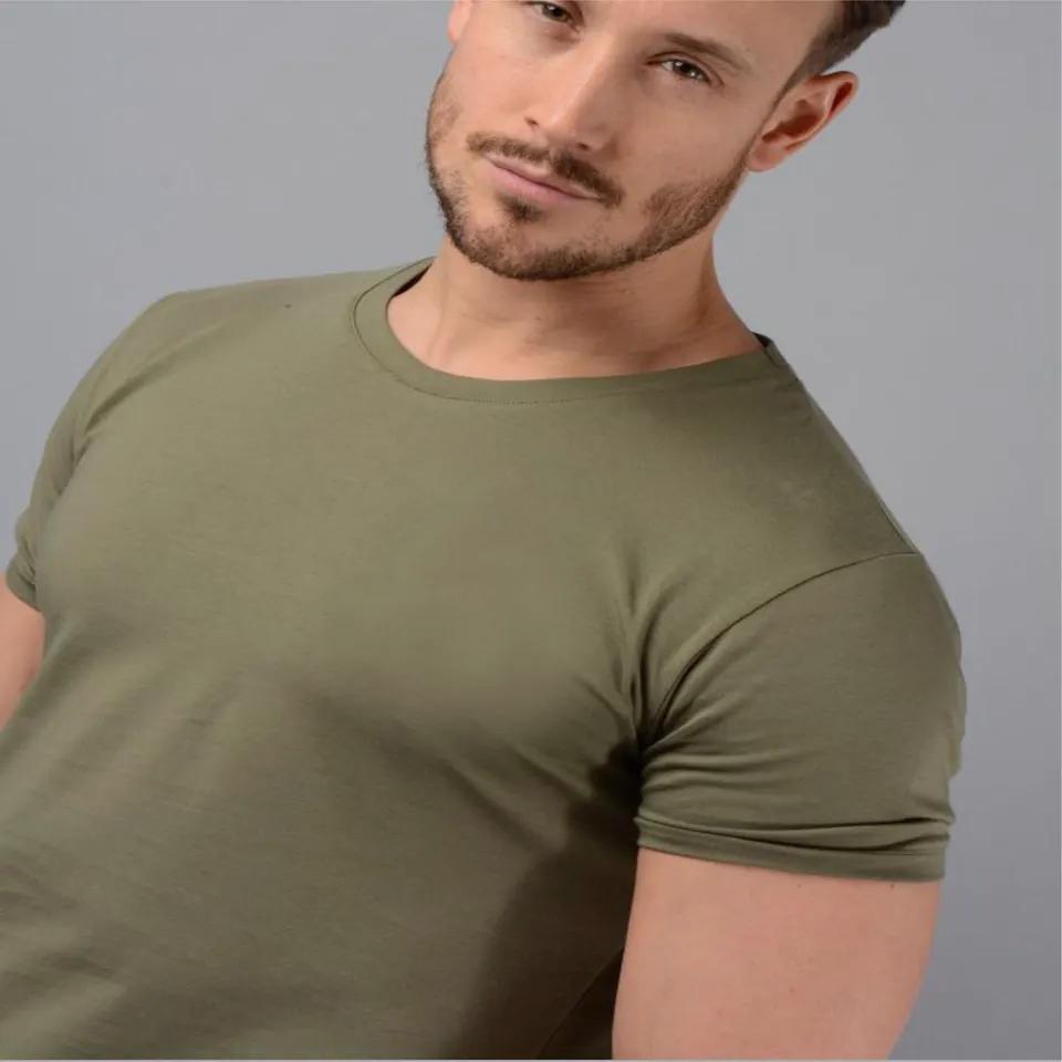 New Slim Fit Longline T Shirt Longer Drop Curved Hem Muscle Slim Fitted Gym t shirt - view 2