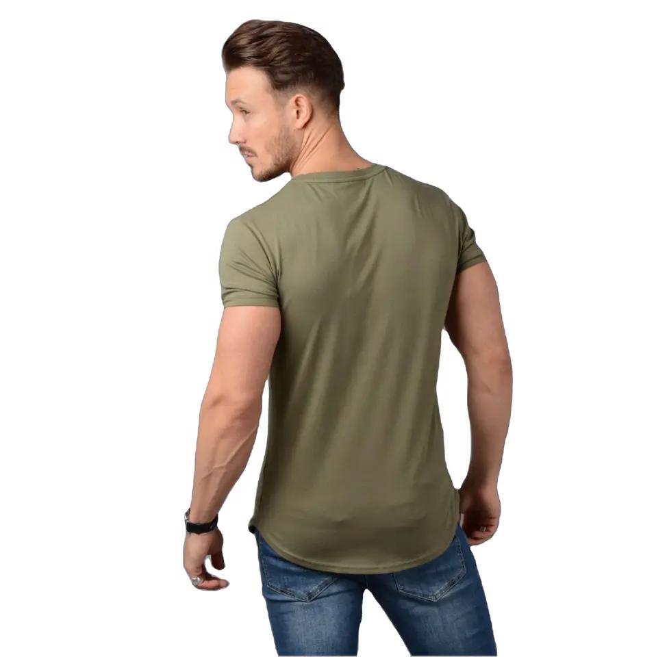 New Slim Fit Longline T Shirt Longer Drop Curved Hem Muscle Slim Fitted Gym t shirt - view 5