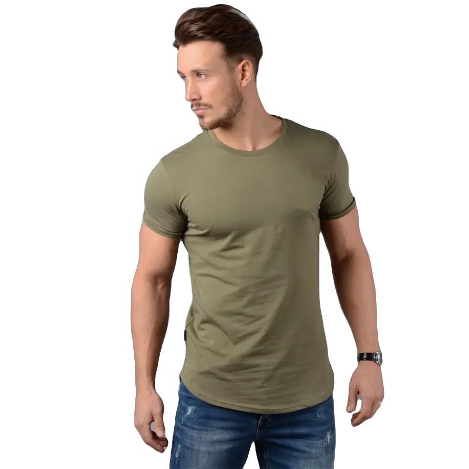 New Slim Fit Longline T Shirt Longer Drop Curved Hem Muscle Slim Fitted Gym t shirt - view 6