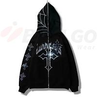 Factory Direct Supply Solid Color Men Rhinestone Hoodies Print Logo Thick Rhinestone Zip Up Hoodie