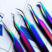 75 90 degree Straight and Curved Tip Tweezers Nipper for Eyelash Extensions Green Stainless Steel