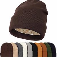 Satin Lined Beanie Hats for Women Men Knit Acrylic Beanie Winter Hat Silk Lining Soft Slouchy Warm 