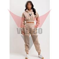 In Beige Color Women Crop Top Tracksuits Top Selling Best Quality 2 Pcs Women Active Wear Set