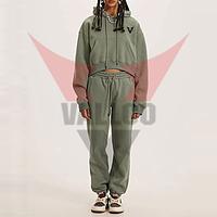 Women Pullover Tracksuit Set Casual Wear Outfits, Plain Long Sleeve Crop Hoodie And Jogger Sets
