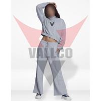 Women Hoodies And Trouser Set In Gray Color Casual Wear Comfort Fit Ladies Gym Crop Tracksuits