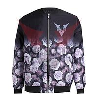 Customized Made Big Tall Black Rose  Printed Men Jacket Best Quality Sublimation Jackets For Winter